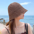 Summer Sun Hat Wide Brim Floppy Hats for Women Beach Cap Panama Straw Hat Dome Weave Bucket Hat Femme Shade Hat