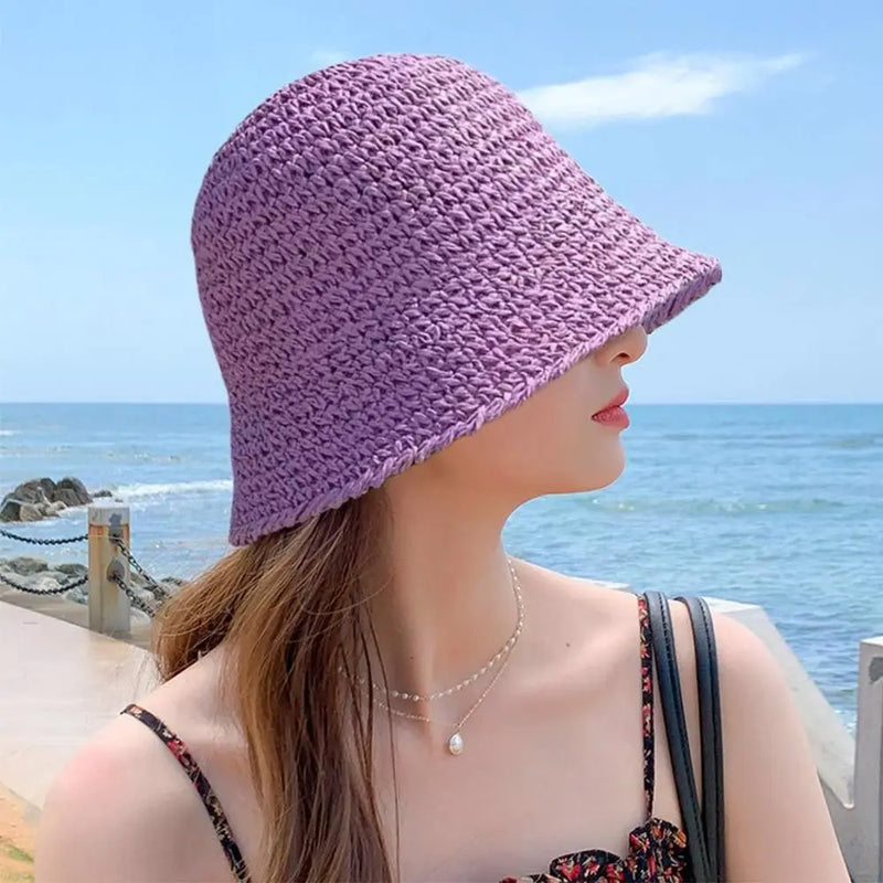 Summer Sun Hat Wide Brim Floppy Hats for Women Beach Cap Panama Straw Hat Dome Weave Bucket Hat Femme Shade Hat