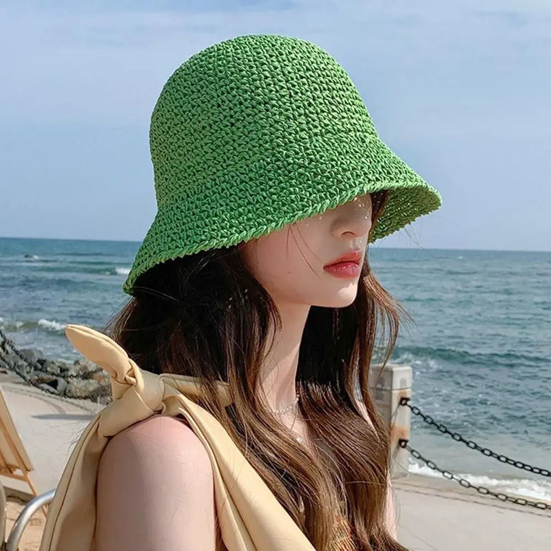 Summer Sun Hat Wide Brim Floppy Hats for Women Beach Cap Panama Straw Hat Dome Weave Bucket Hat Femme Shade Hat