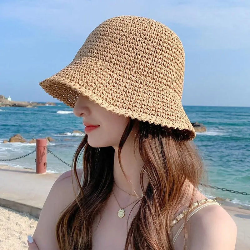 Summer Sun Hat Wide Brim Floppy Hats for Women Beach Cap Panama Straw Hat Dome Weave Bucket Hat Femme Shade Hat